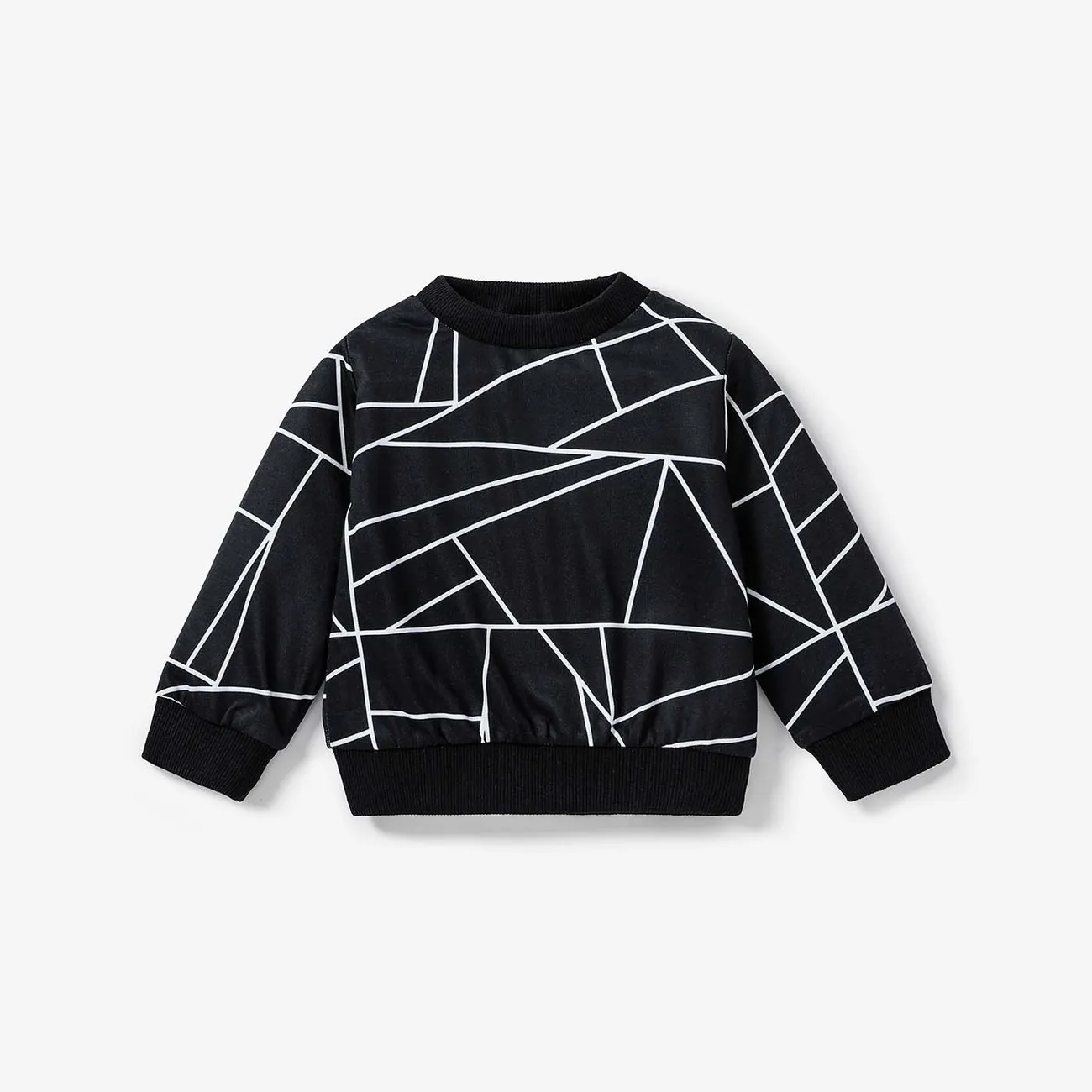 Baby Boy/Girl Geo Print Long-sleeve Pullover Sweatshirt Black big image 1