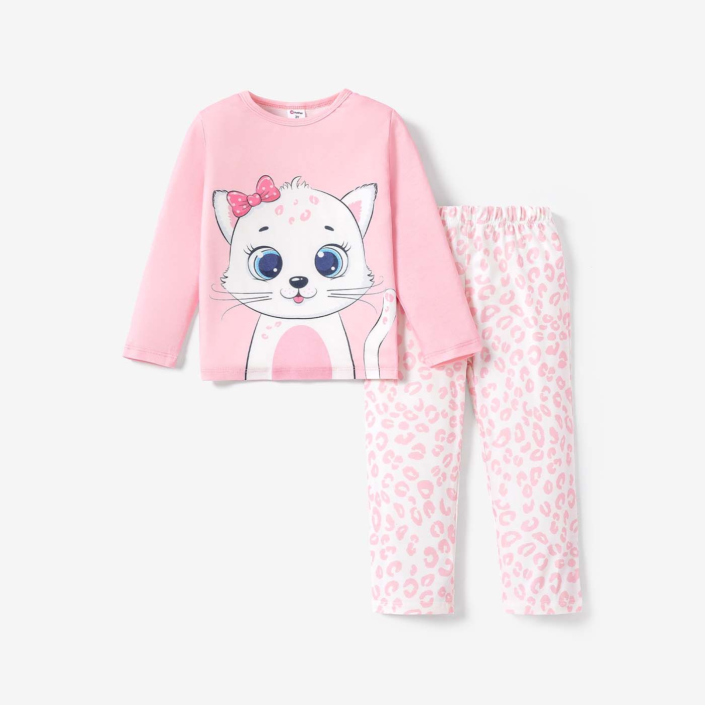 2pcs Baby/Toddler Girl Casual Cat Pattern Pajama Set