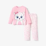 2pcs Baby/Toddler Girl Casual Cat Pattern Pajama Set Toddler Pink