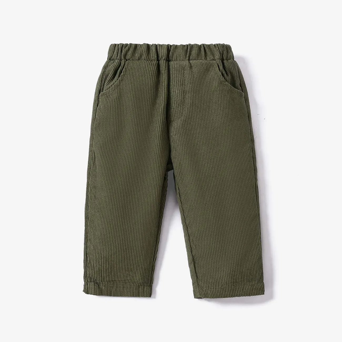 Baby Boy Solid Corduroy Straight Fit Pants Army green big image 1
