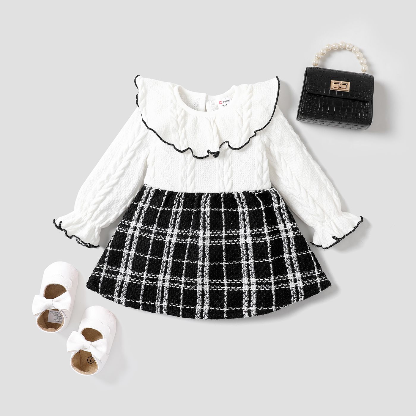 

Baby Girl Grid Ruffle Edge Long Sleeve Dress