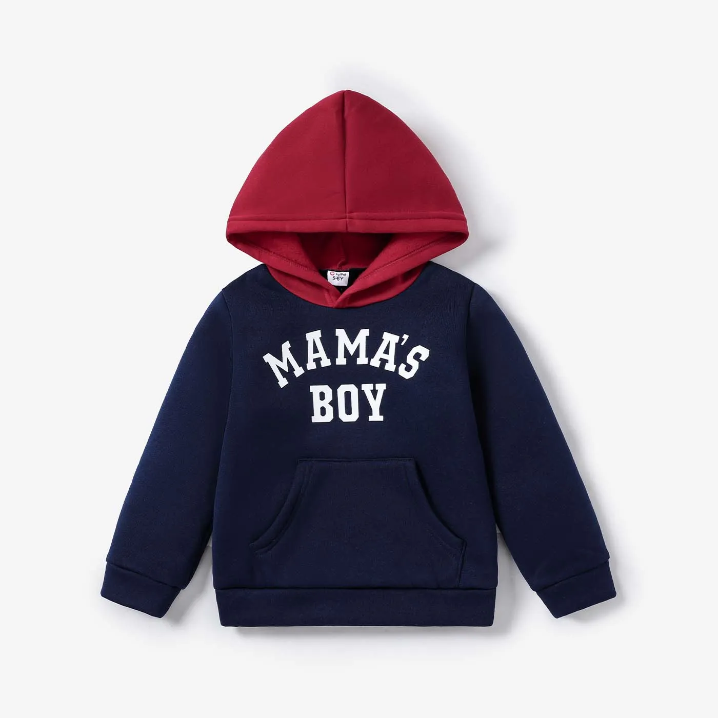 Kid Boy Letter Print Colorblock Fleece Lined Hoodie Sweatshirt Dark Blue