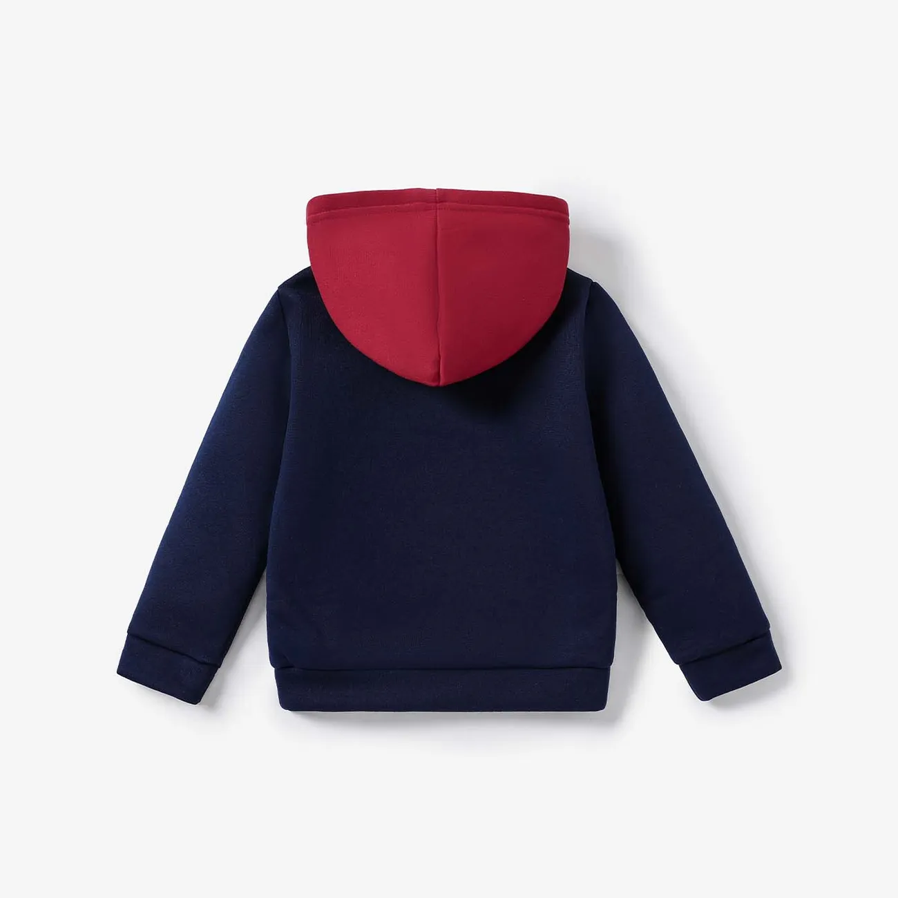 Kid Boy Letter Print Colorblock Fleece Lined Hoodie Sweatshirt Dark Blue big image 1