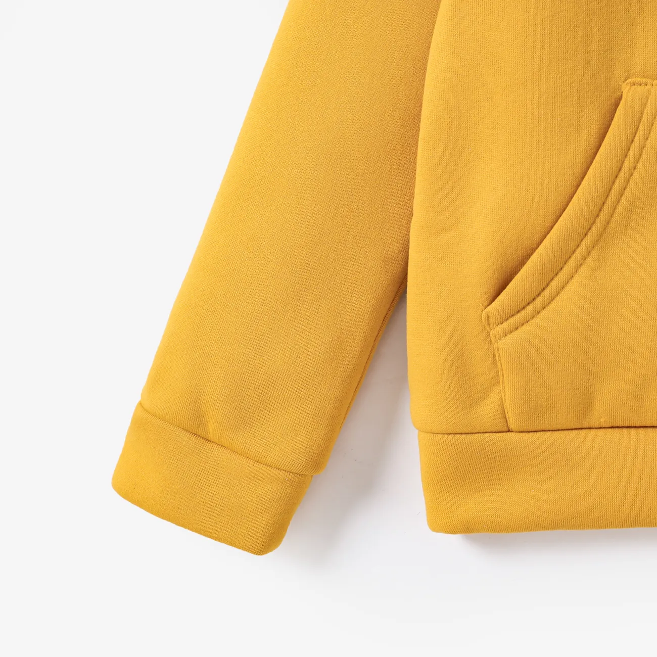 Kid Boy Letter Print Colorblock Fleece Lined Hoodie Sweatshirt Yellow big image 1
