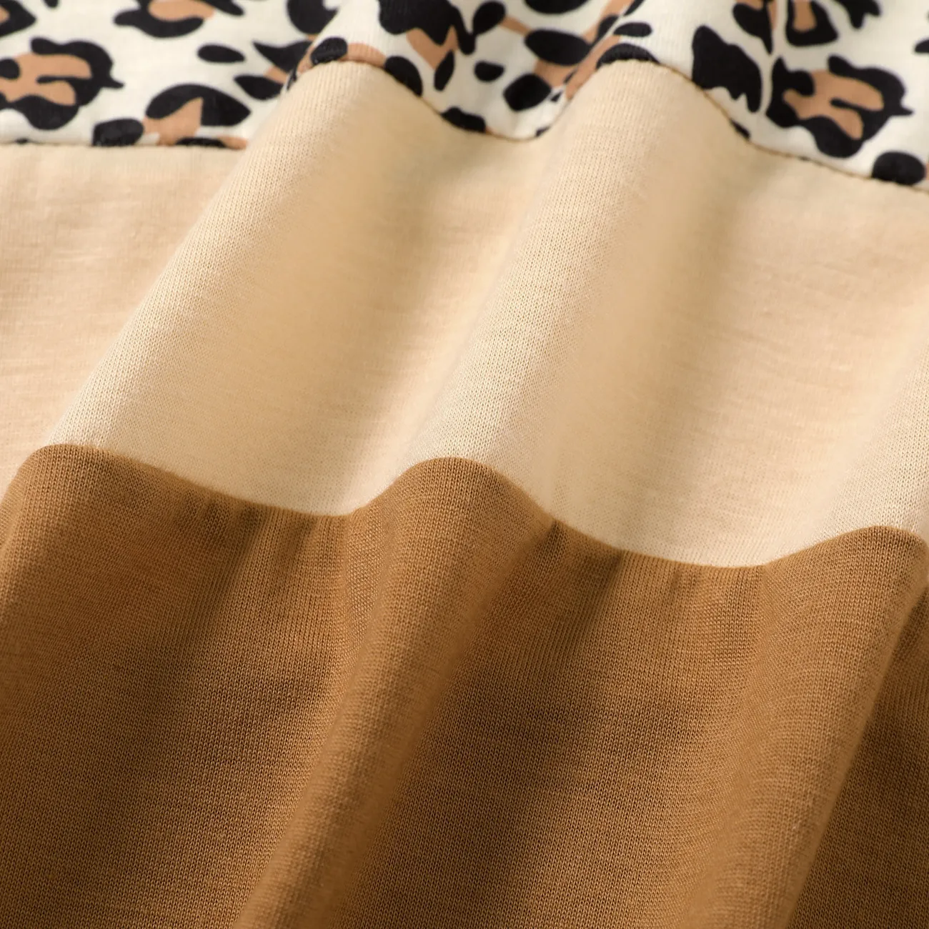 Kid Girl Leopard Print Colorblock Tie Knot Long-sleeve Tee Khaki big image 1