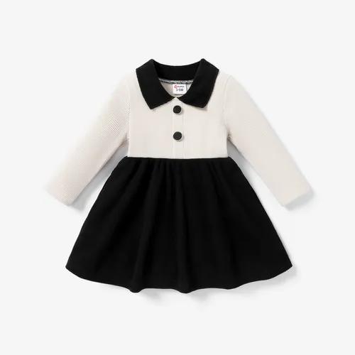 Baby Girl Solid Color Avant-garde Lapel Long Sleeve Dress 
