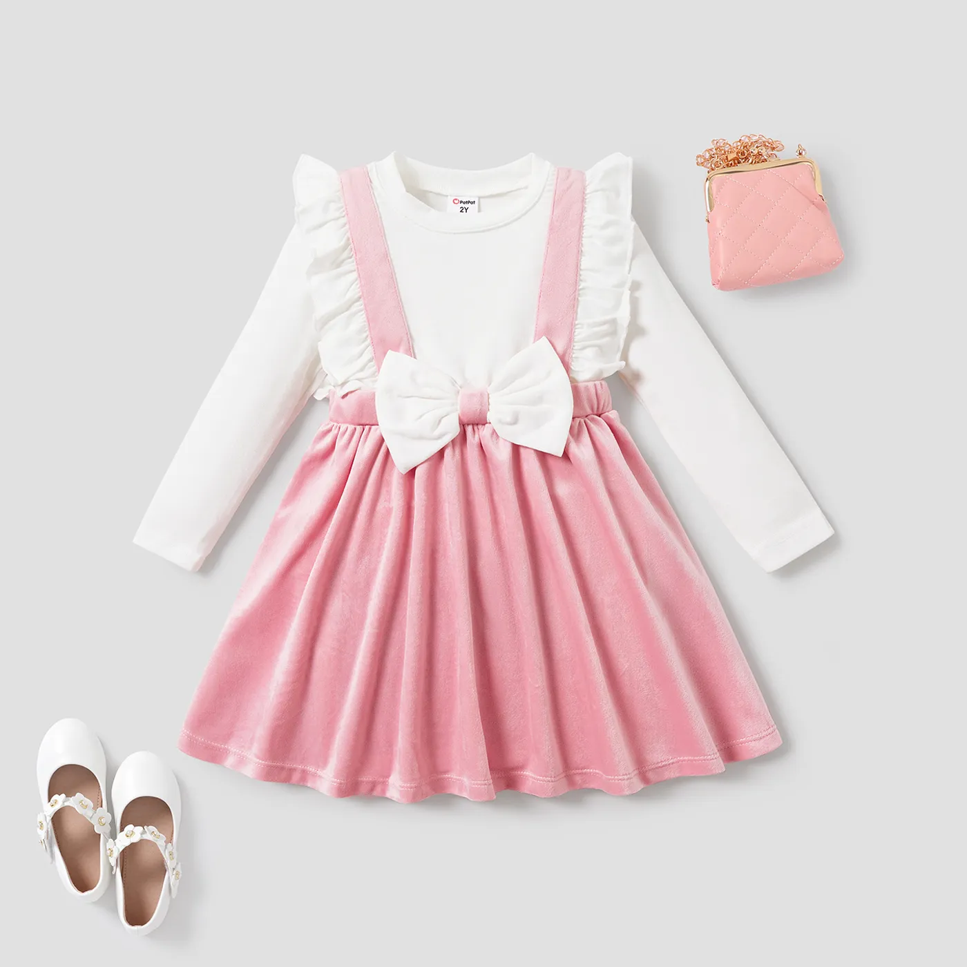 Toddler Girl Sweet Velvet Fabric 3D Long Sleeve Dress