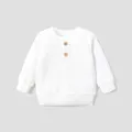 Baby Boy/Girl Button Design Solid Ribbed Knitted Long-sleeve Pullover Top  image 1
