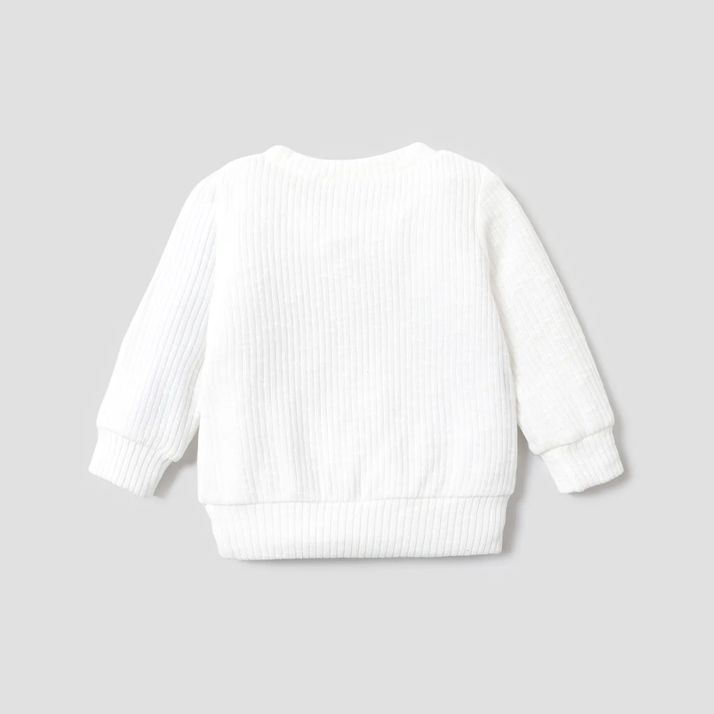 Baby Boy/Girl Button Design Solid Ribbed Knitted Long-sleeve Pullover Top  image 4
