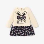 Baby / Toddler Faux-two Bunny Print Floral Dresses Navy