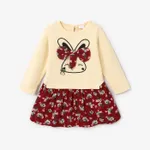 Baby / Toddler Faux-two Bunny Print Floral Dresses Red