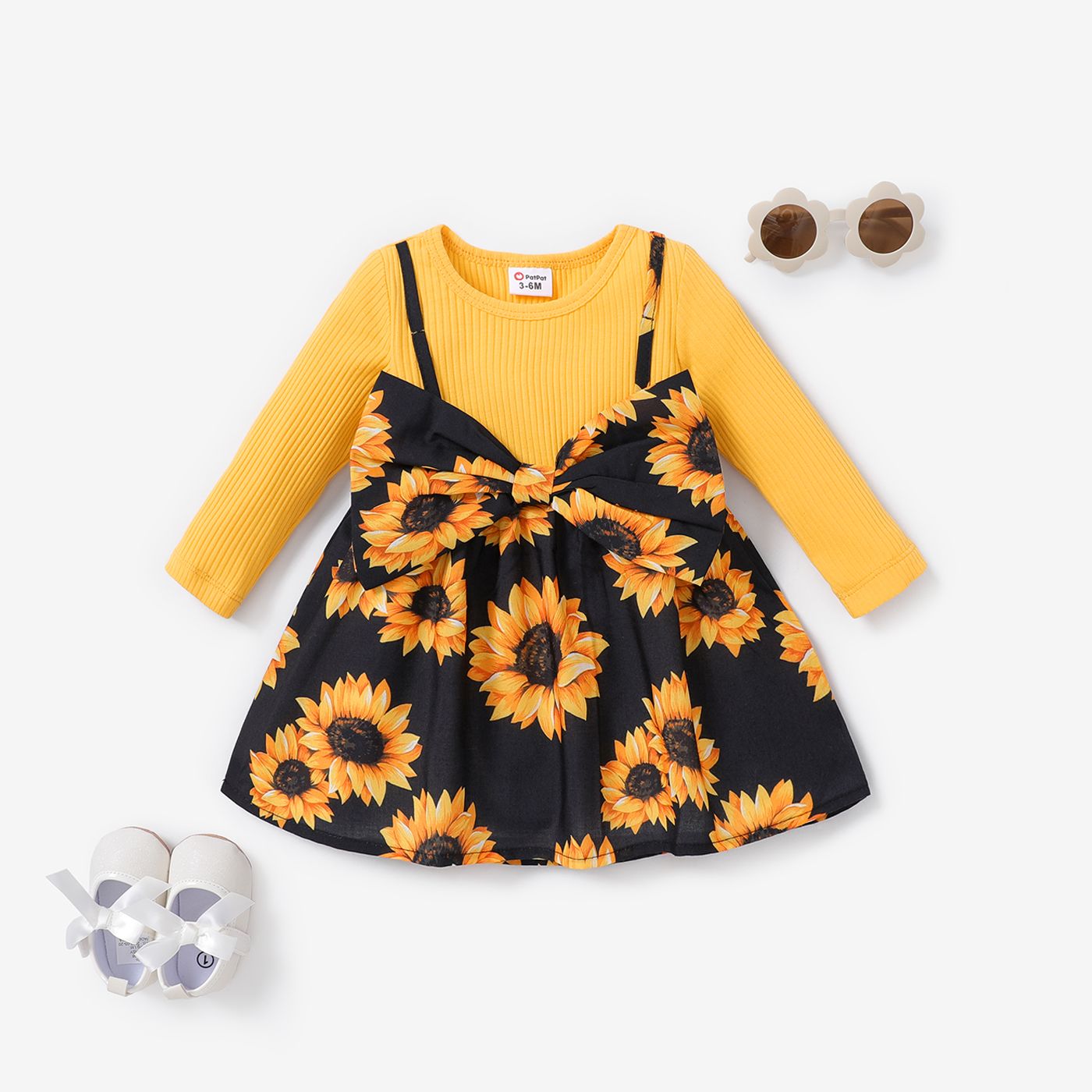 Baby Girl Sweet 3D Sunflower Robe à Manches Longues