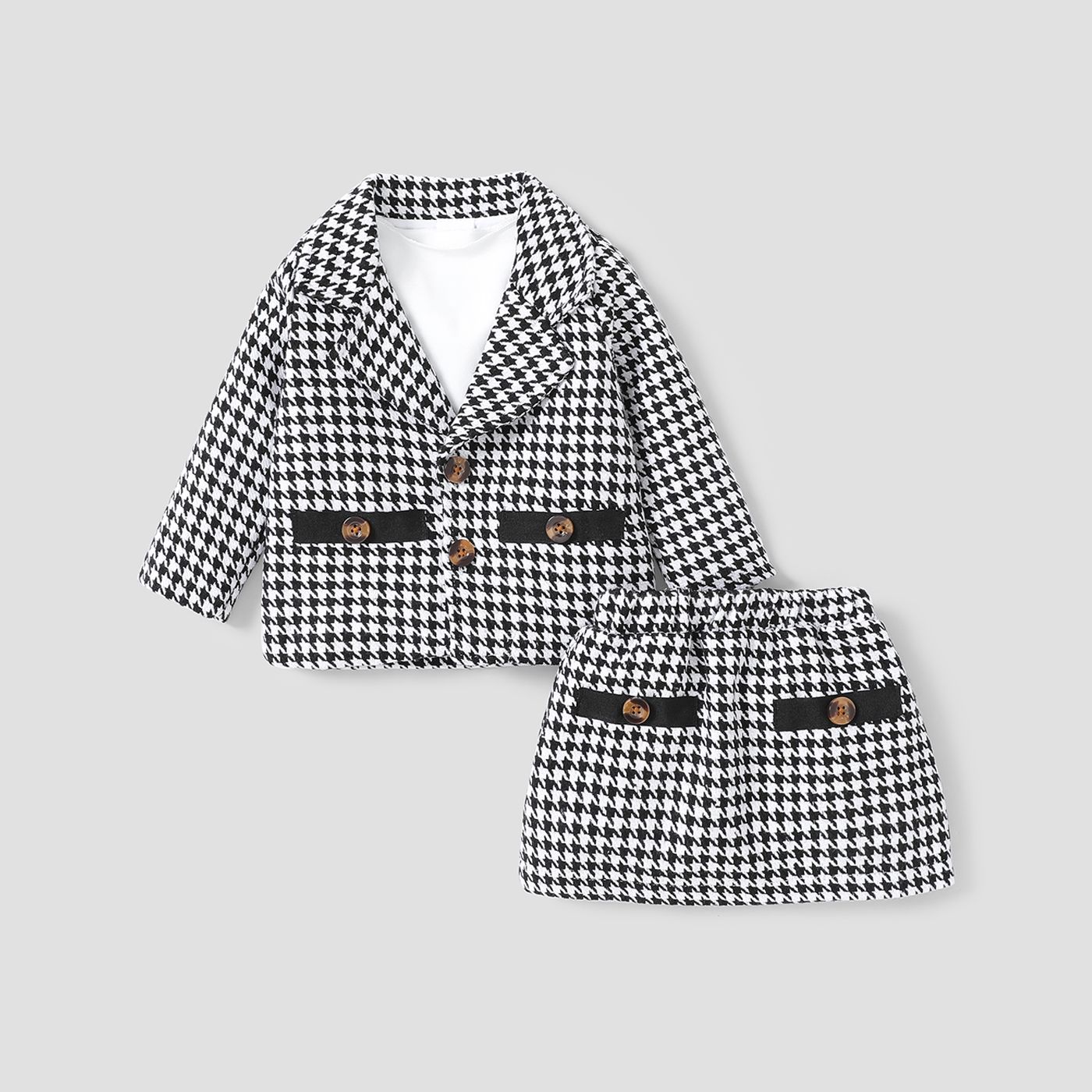 

3pcs Baby Girl Sweet Grid Lapel Skirt Set