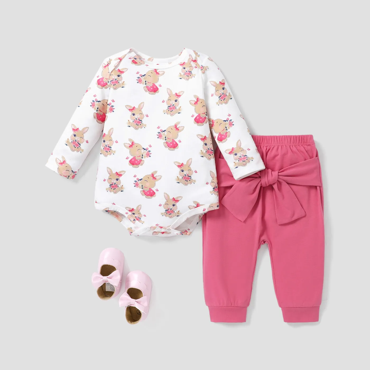  2PCS Baby Girls Sweet Rabbit Bandage Top/ Pants Set