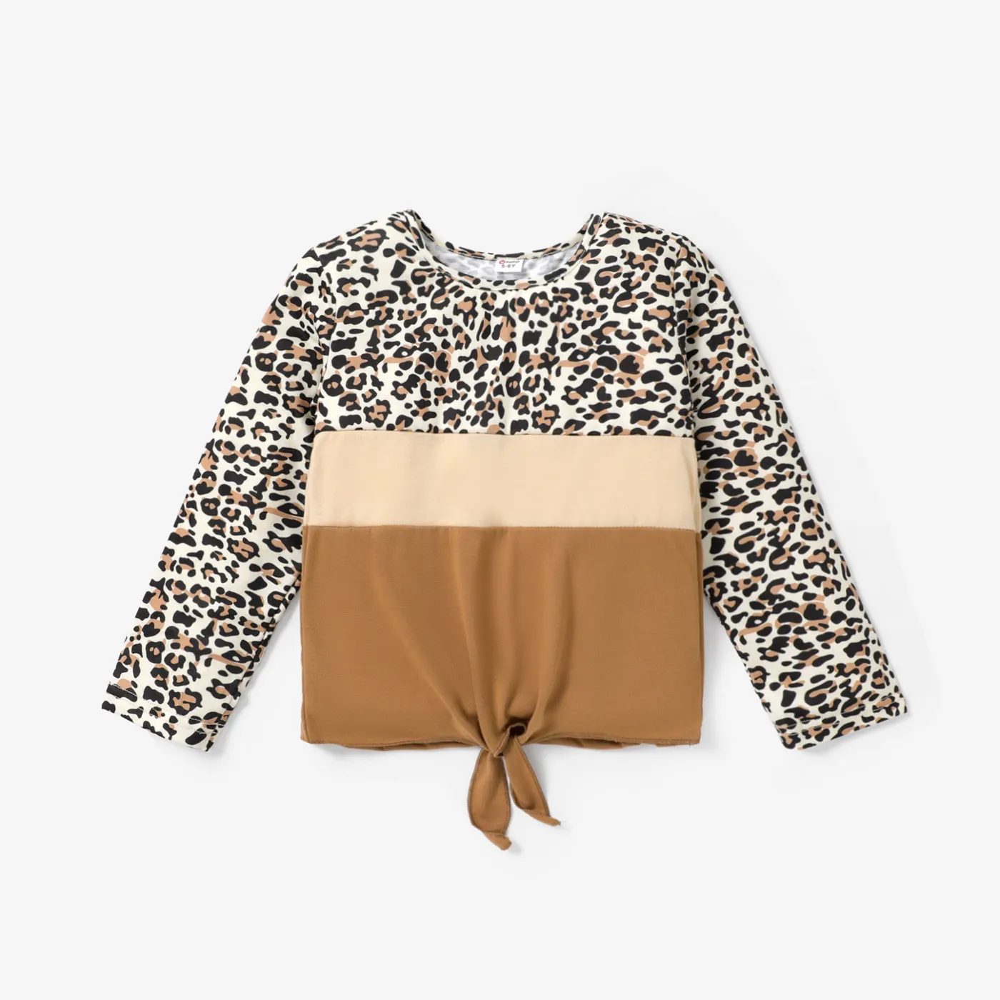 

Kid Girl Leopard Print Colorblock Tie Knot Long-sleeve Tee