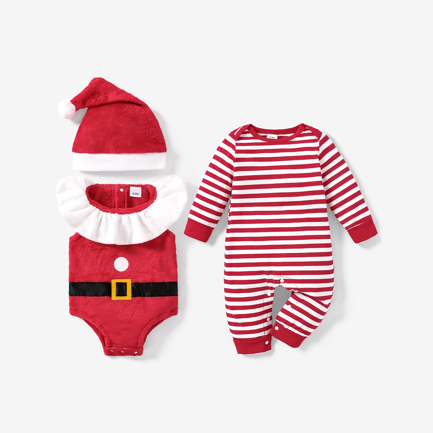 

3pcs Baby Girl/Boy Christmas Striped Jumpsuit with Hat