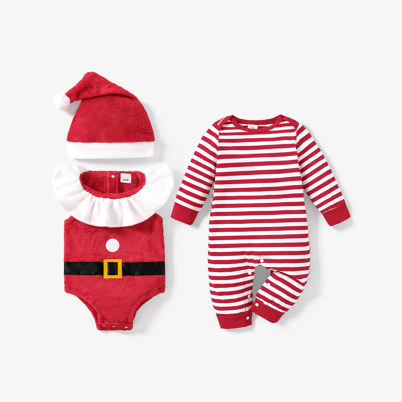 3pcs Baby Girl/Boy Christmas Striped Jumpsuit with Hat 