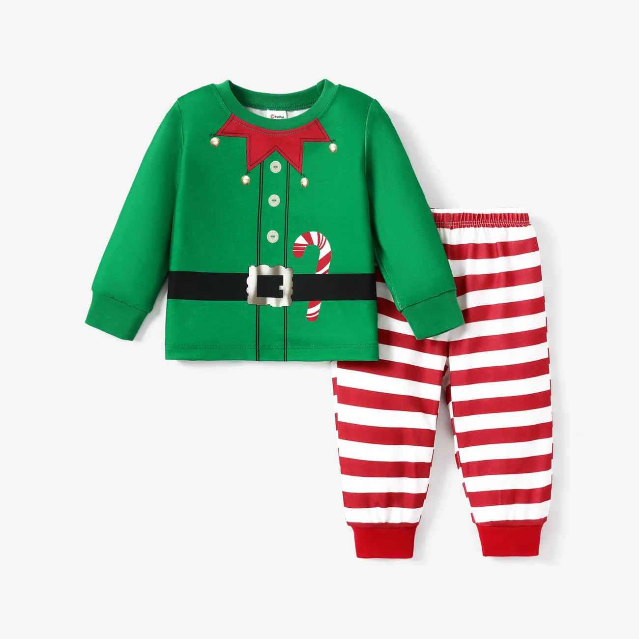 2pcs Baby/Toddler Girl/Boy Christmas Pattern Pajamas Set Baby Color block big image 1