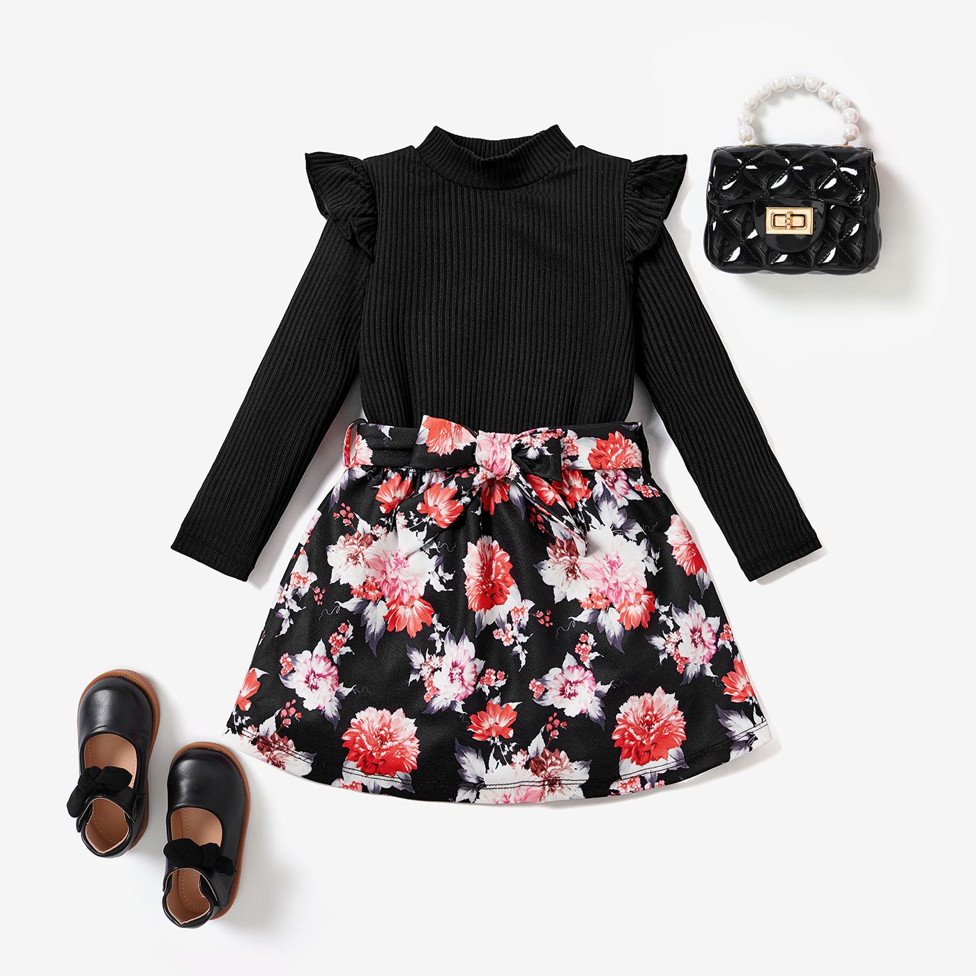 

3PCS Toddler Girl Sweet Floral Print Flutter Sleeve Dress Set