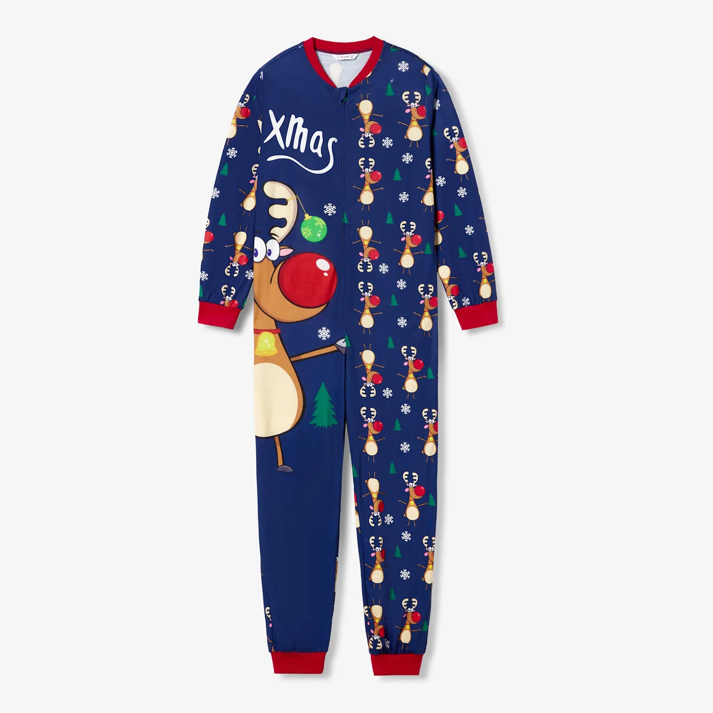 Christmas Family Matching Allover Reindeer Print Zipper Long-sleeve Onesies Pajamas (Flame Resistant)