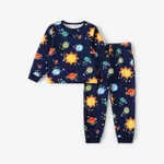 2pcs Toddler/Kid Boy Trendy Space Print Pajama Set Toddler Deep Blue