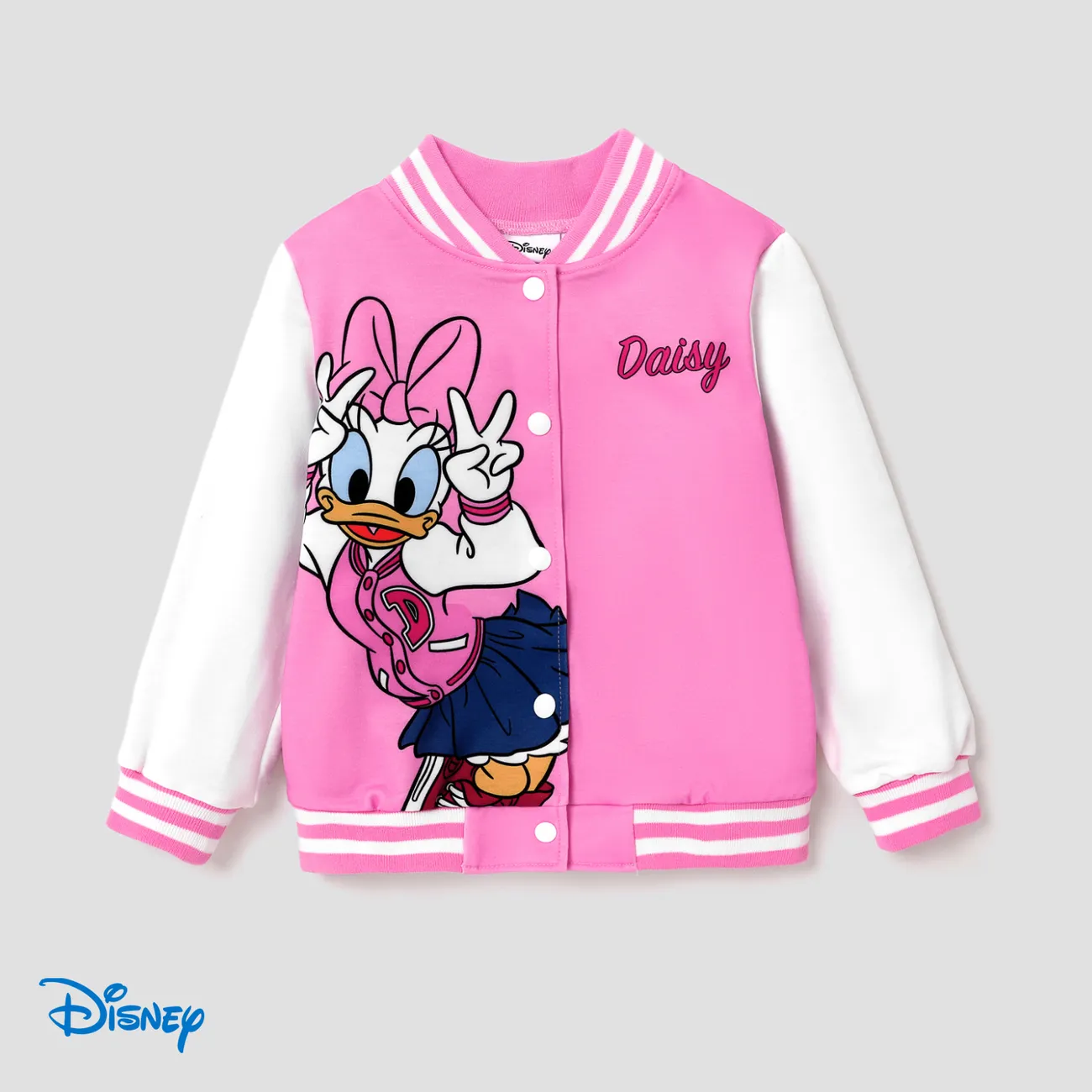 Disney Mickey and Friends Toddler/Kids Girl Letter Print Colorblock Bomber Jacket Pink big image 1