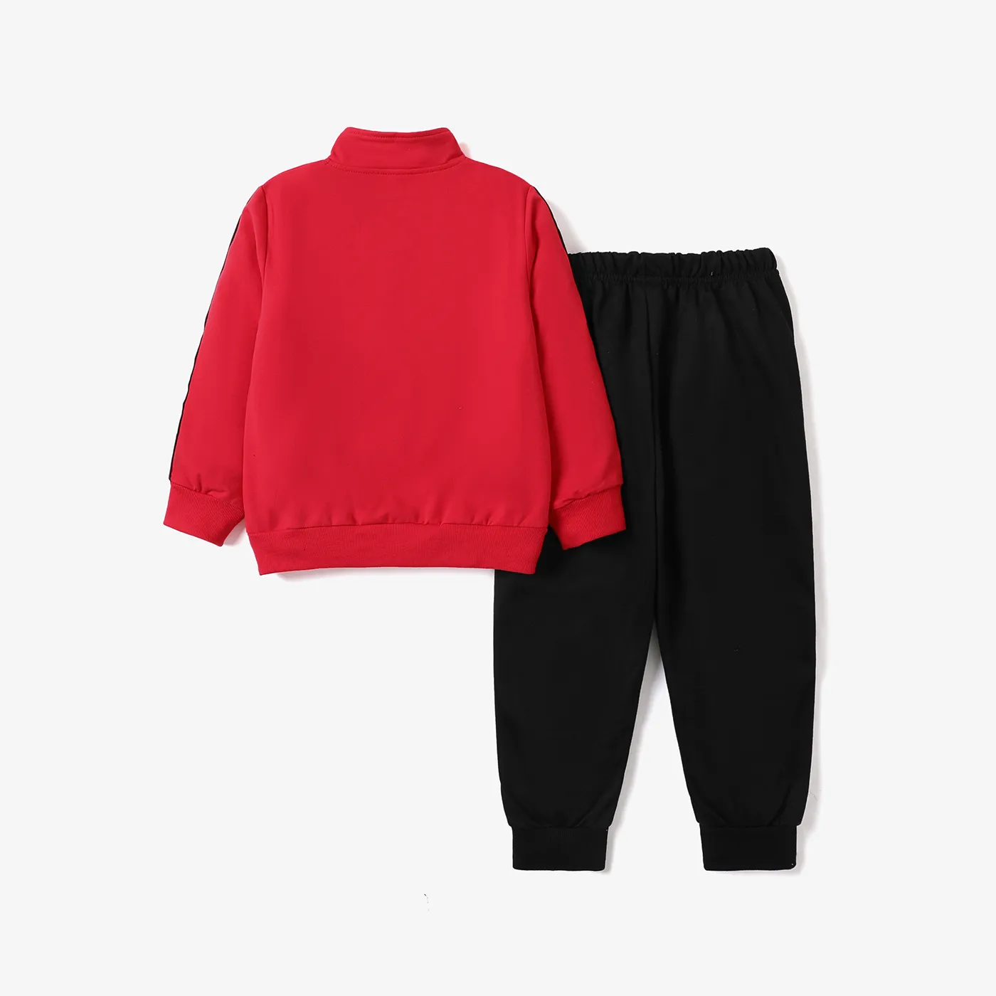 2pcs Kid Boy Letter Print Zipper Design Red Sweatshirt and Elasticized Pants Set  image 2