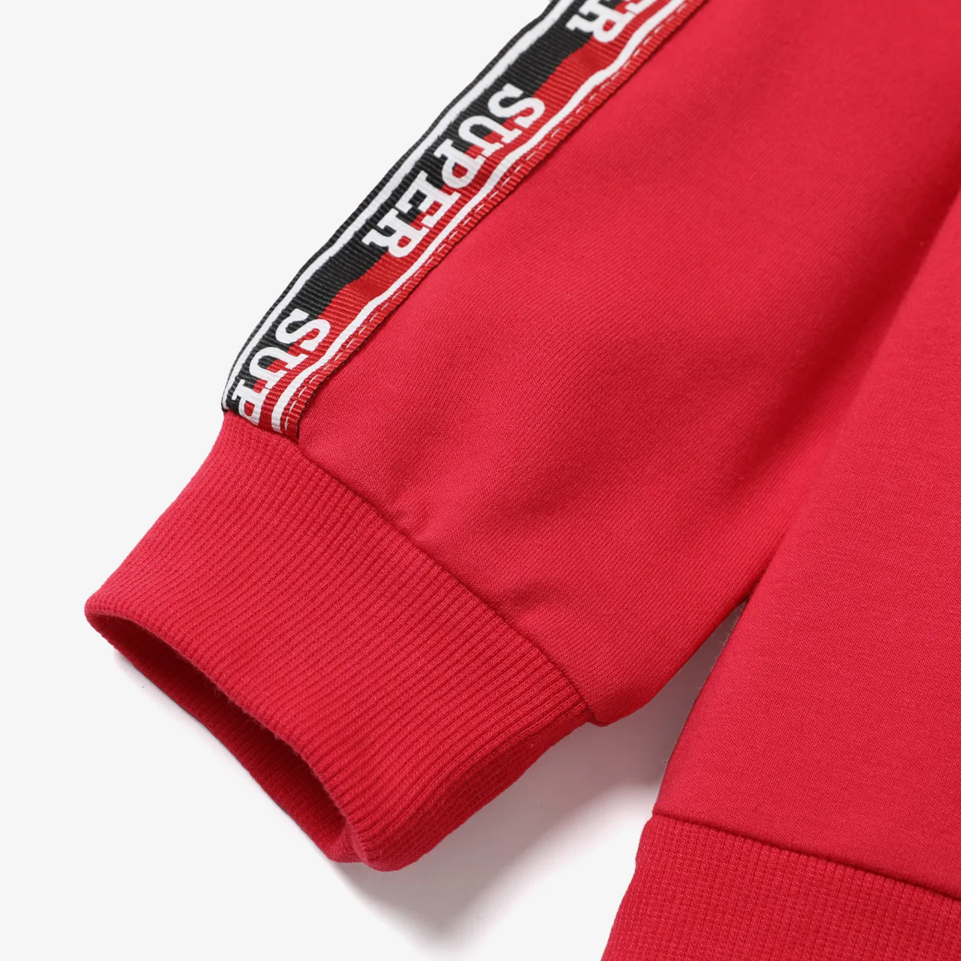 2pcs Kid Boy Letter Print Zipper Design Red Sweatshirt and Elasticized Pants Set  image 4