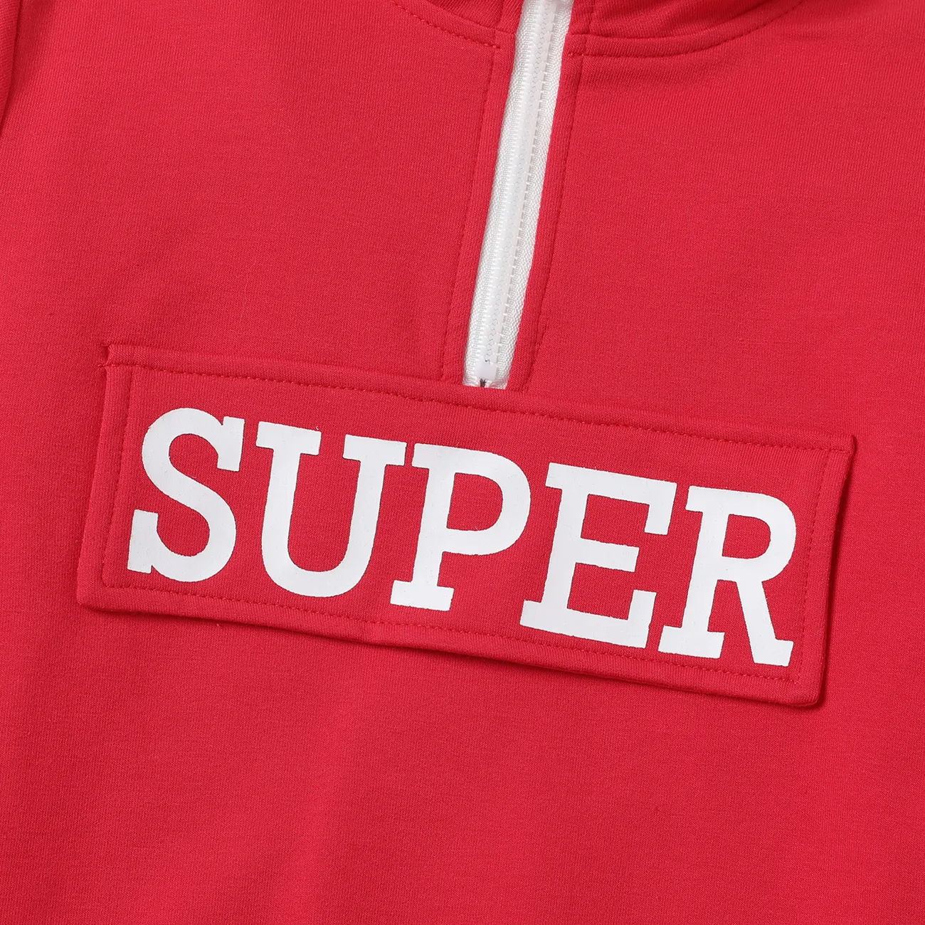 2pcs Kid Boy Letter Print Zipper Design Red Sweatshirt and Elasticized Pants Set Red big image 1