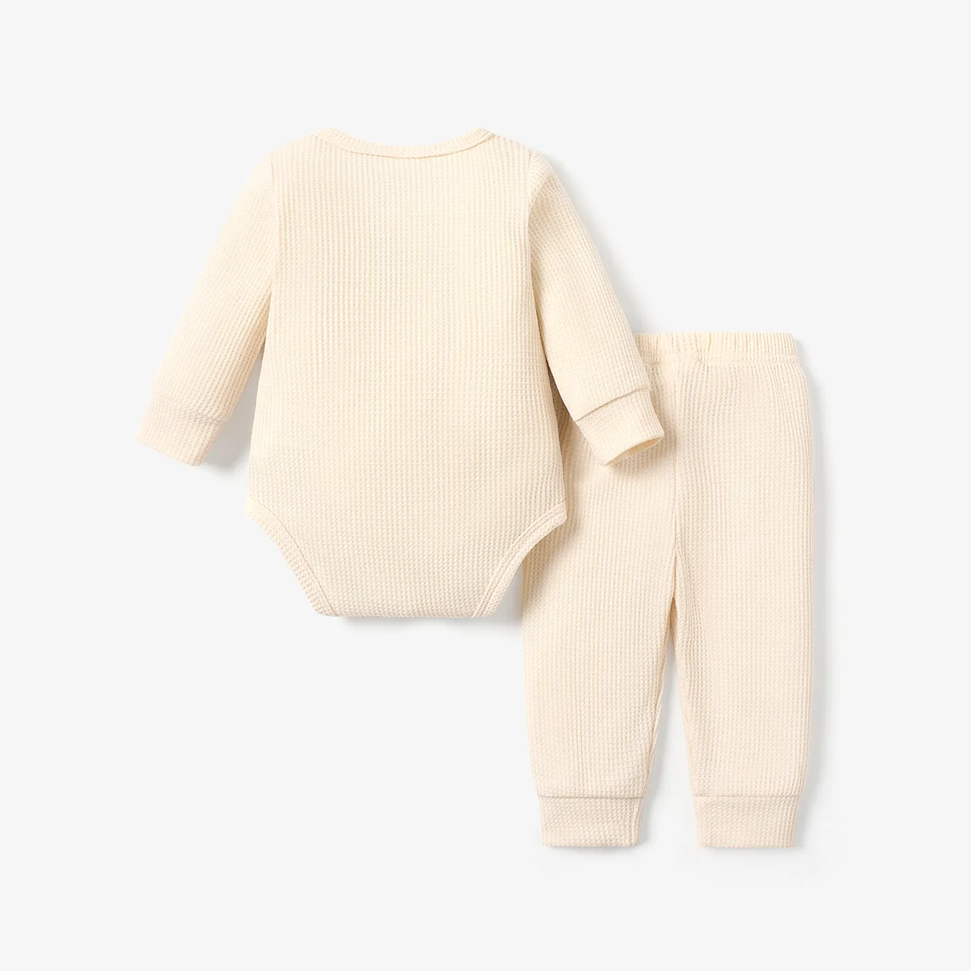2pcs Baby Boy/Girl Rainbow Design Solid Waffle Long-sleeve Romper and Trousers Set  image 4