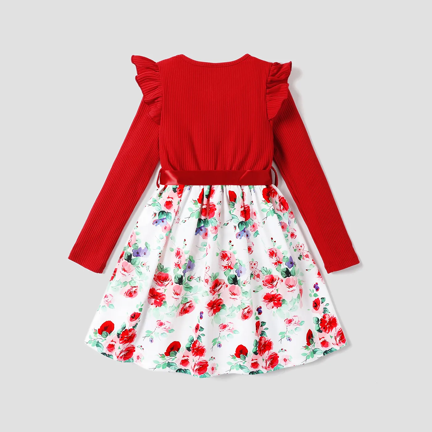 Toddler Girl Plants and Floral Pattern Sweet Flutter Sleeve Waist Tie Design Dress   image 2
