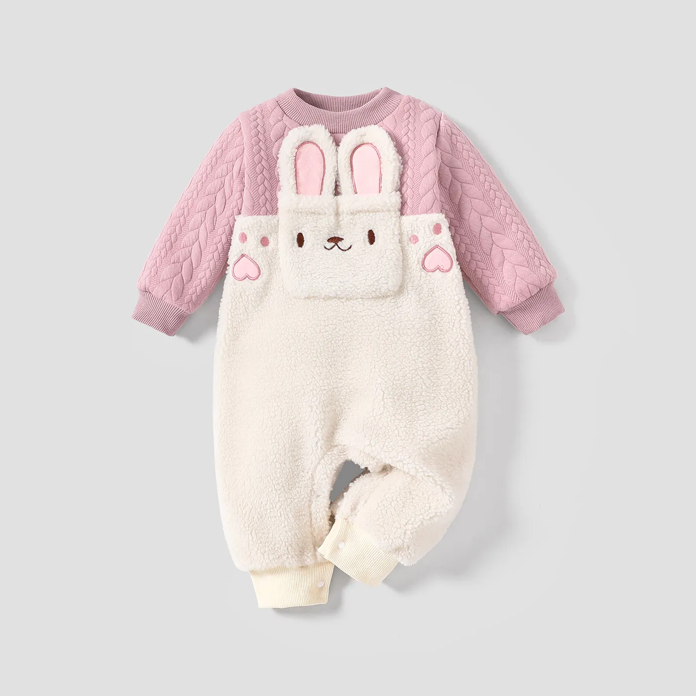 Baby Girl 3D Cute Rabbit Pattern Jumpsuit/Socks Pink big image 1