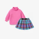 Toddler Girl Avant-garde Stand Collar Sweater and Avant-garde Grid Dress  image 2