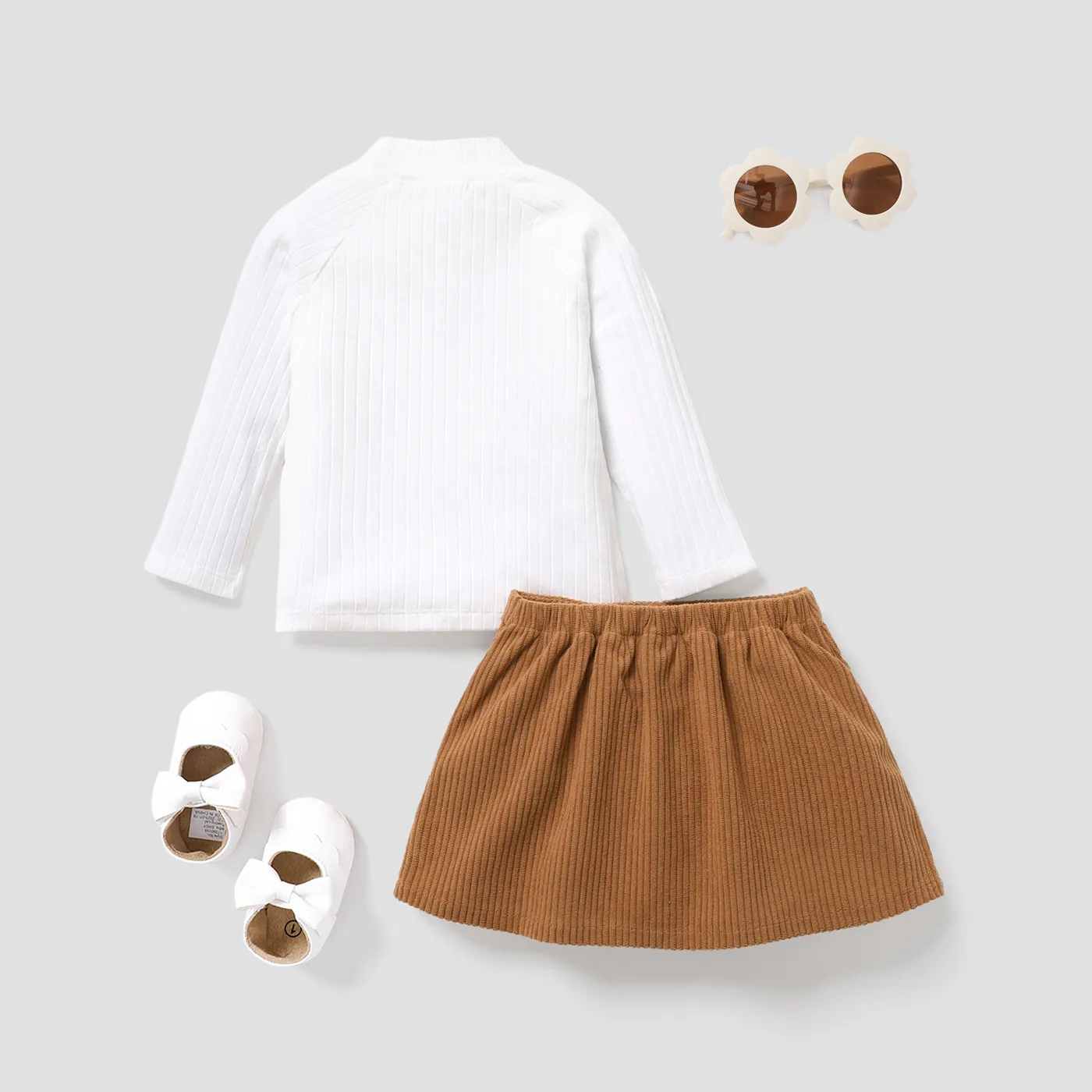 2pcs Baby Girl Solid Button Design Suit-Dress Brown image 2