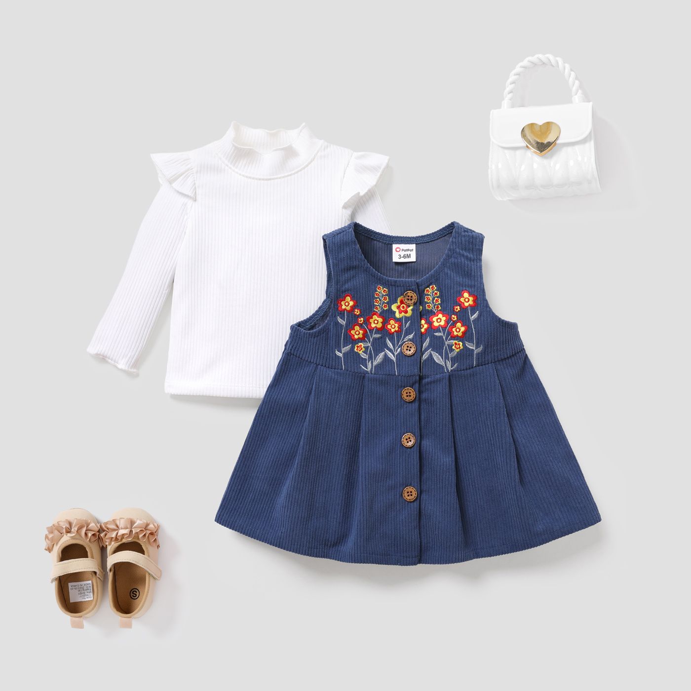 

2PCS Baby Girls Sweet Flutter Sleeve Broken Flower Dress Set