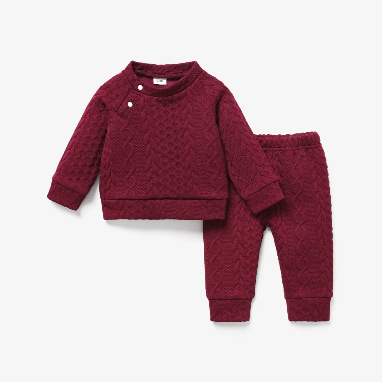 2件 嬰兒 中性 鈕扣 基礎 長袖 嬰兒套裝 玫紅色 big image 1