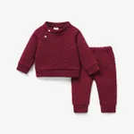 2pcs Baby Boy/Girl Solid Long-sleeve Imitation Knitting Set Hot Pink
