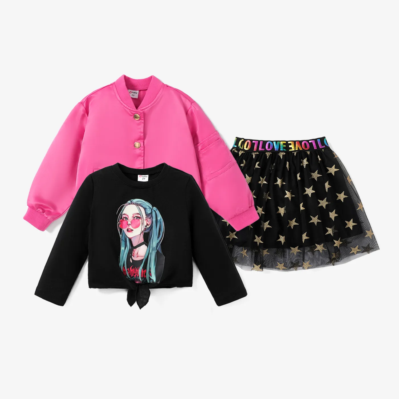 Toddler Girl Character Bandage  Long Sleeve Tee/Braided Design Avant-garde Star Dress 