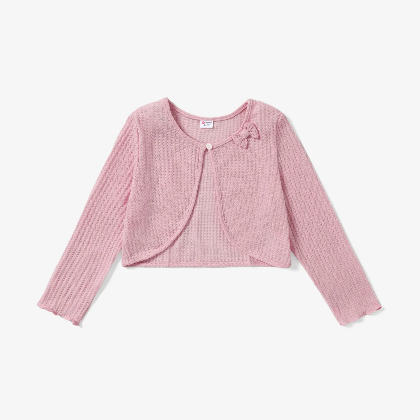 Kid Girl Bowknot Design Waffle Solid Color Cardigan Light Purple