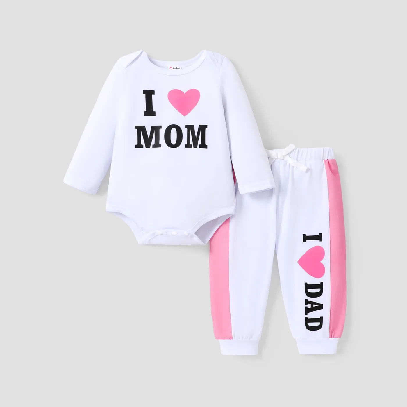 2pcs Baby Girl Love Heart And Letter Print Long-sleeve Romper With Trousers Set