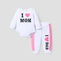 2pcs Baby Girl Love Heart and Letter Print Long-sleeve Romper with Trousers Set  image 1