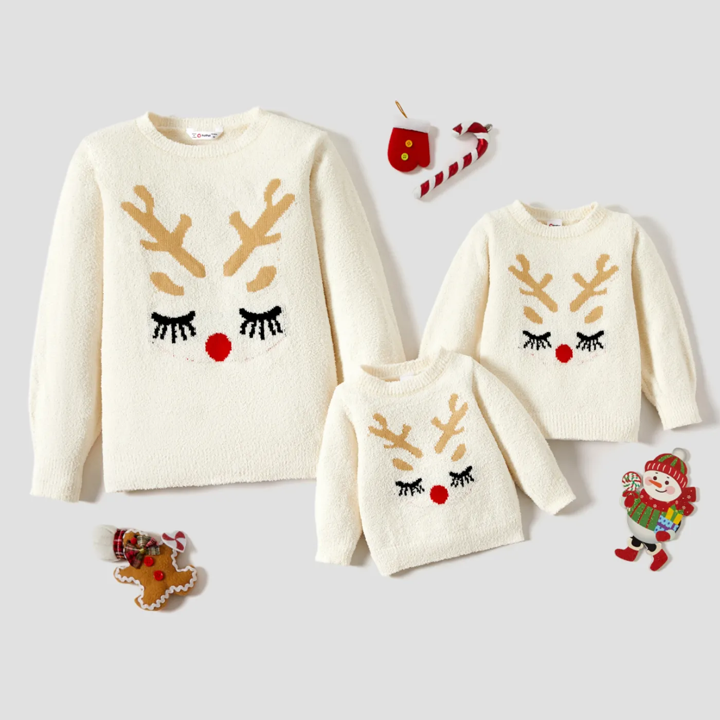 Christmas Mommy and Me Cute Deer Print Warm Sweaters  White image 2