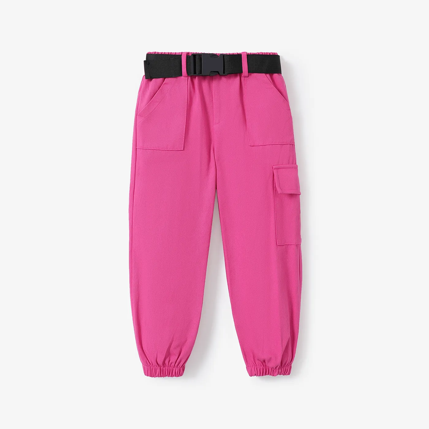Kid Girl Braid Design Avant-garde T-shirt /Solid Color Belt Braid Pants Hot Pink