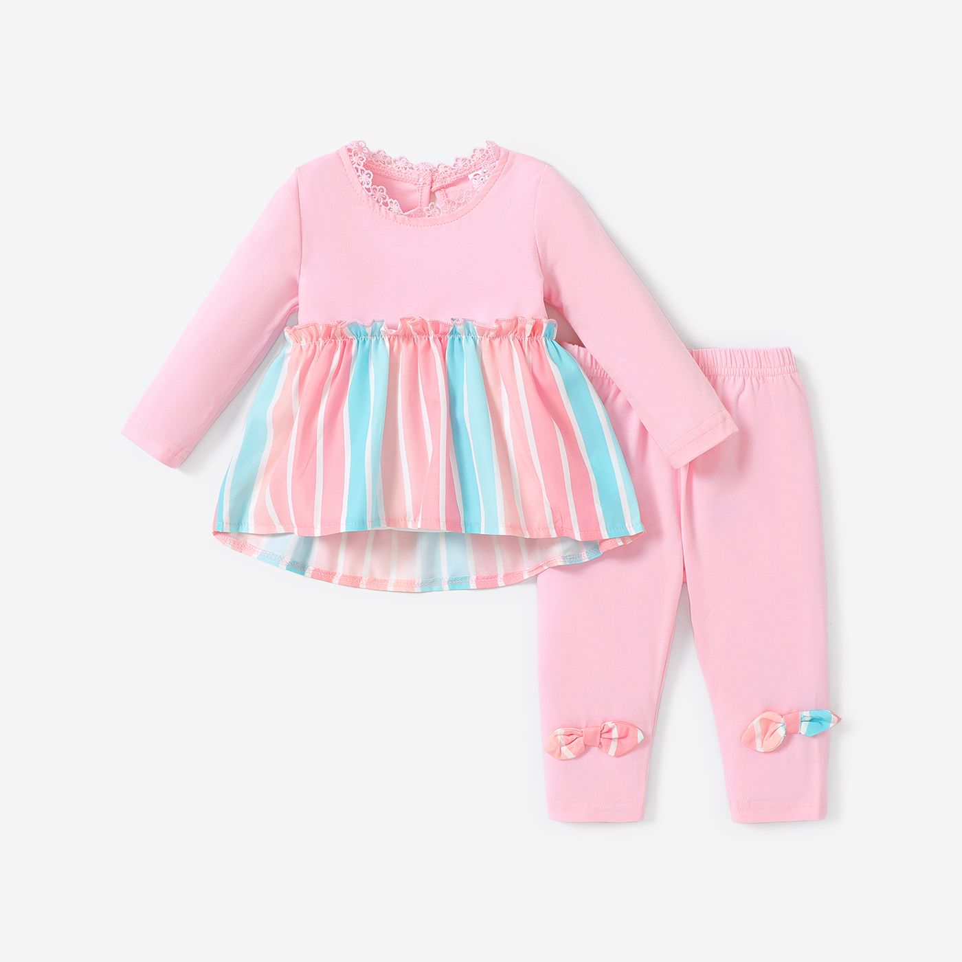 2pcs Baby Girl Sweet Stripe Long Sleeve Set