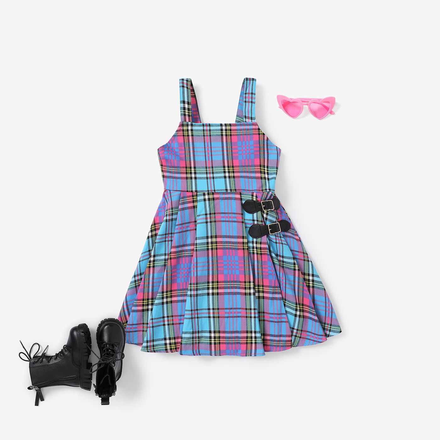 Kid Girl Grid Houndstooth Camisole Dress