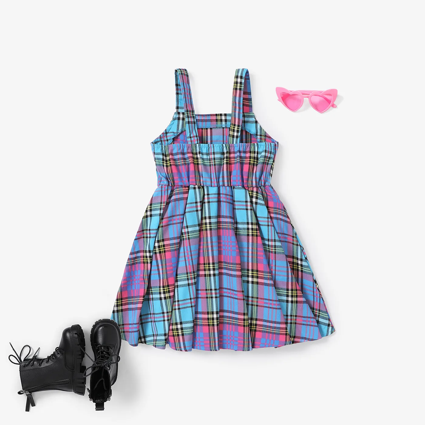 Kid Girl Grid Houndstooth Camisole Dress Hot Pink image 4