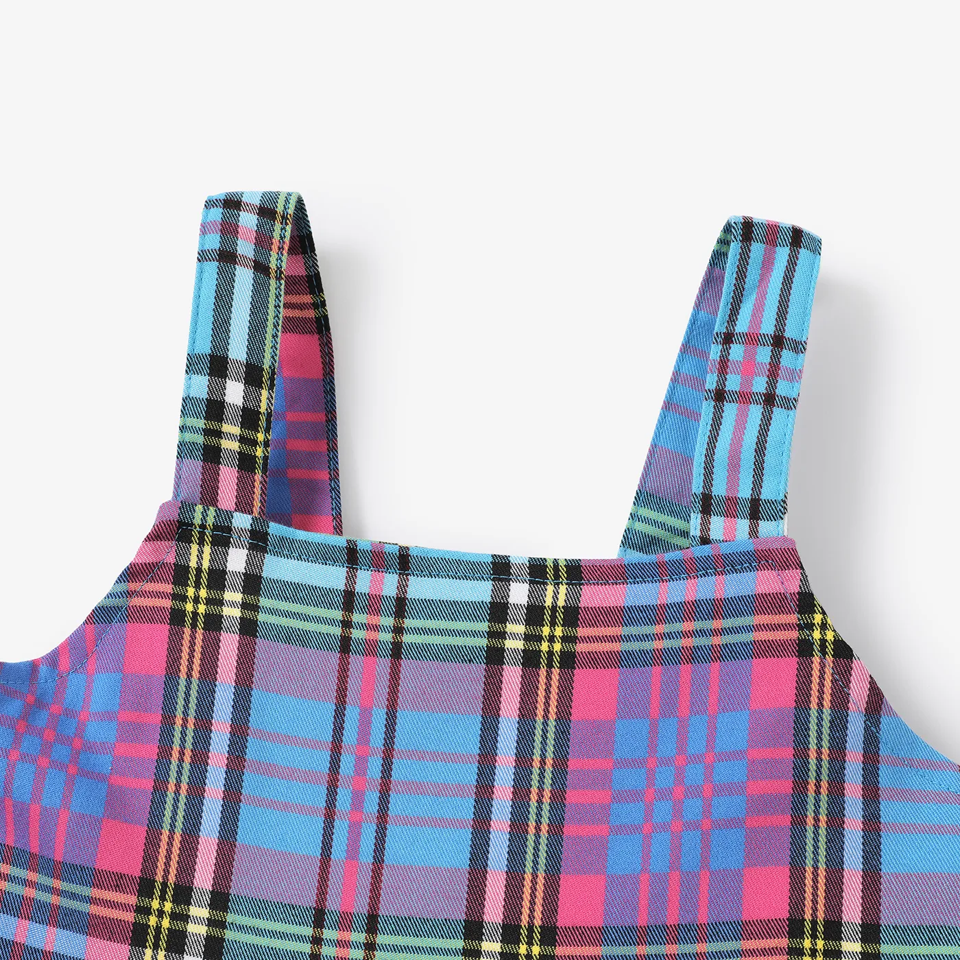 Kid Girl Grid Houndstooth Camisole Dress Hot Pink image 5
