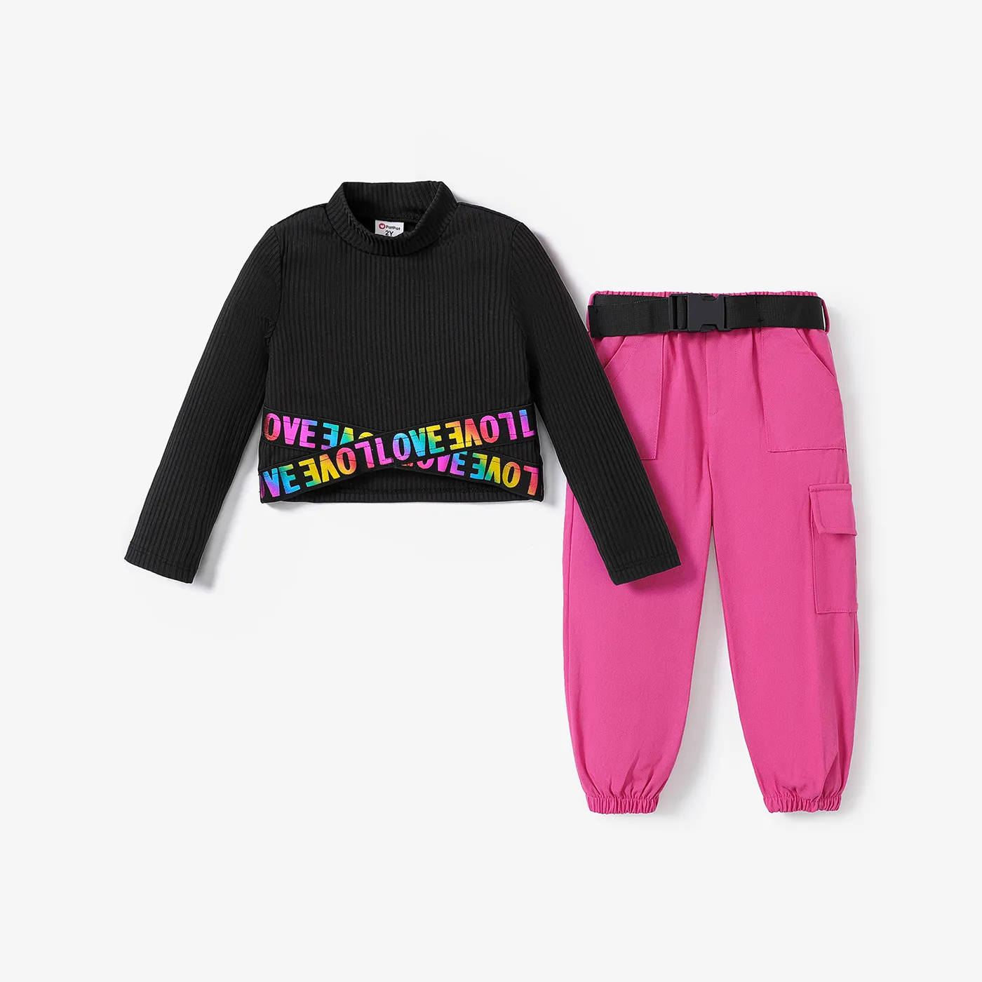  Toddler Girl Braid Design Avant-garde Tee/ Braid Detail Avant-garde Solid Cotton Belt Pant Set
