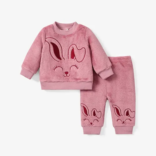  2PCS Baby Girl Sweet Animal Pattern Rabbit  Top/ Pant Set