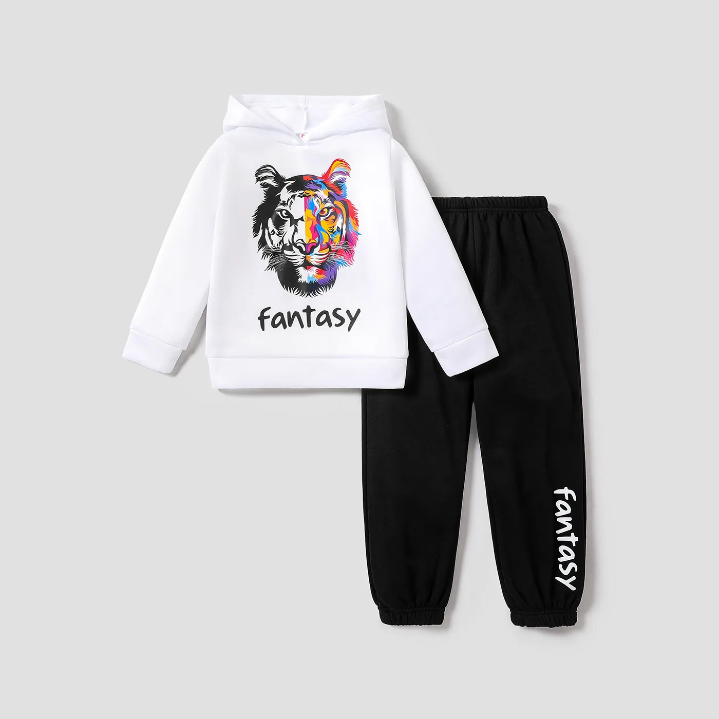 2-piece Kid Boy Letter Animal Print Fleece Lined Hoodie Sweatshirt and Pants Set